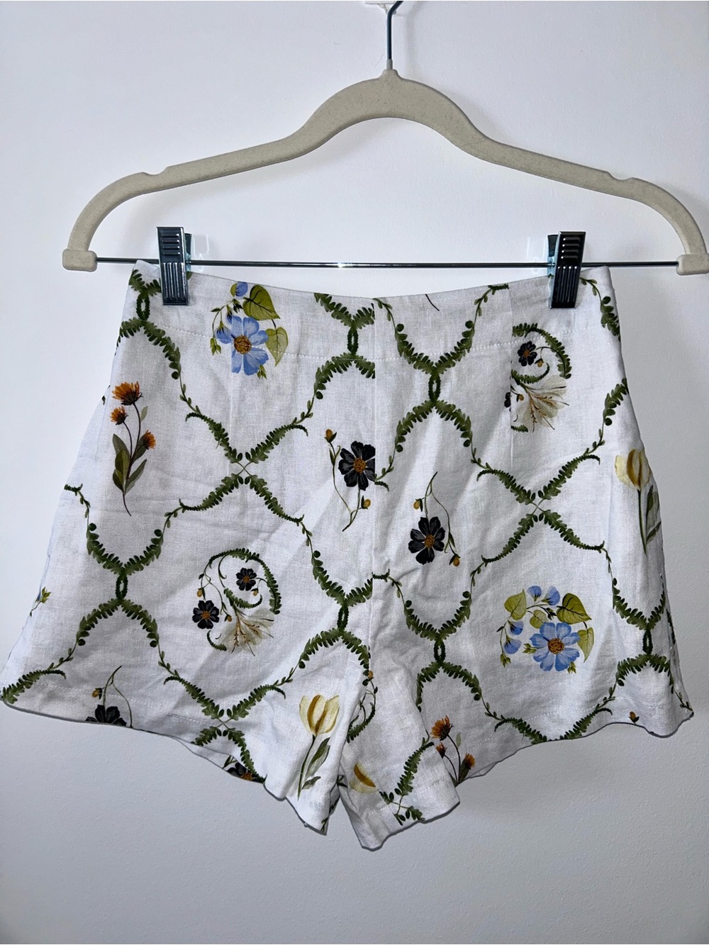 Seafolly White High-Waist Floral & Green Lattice Shorts